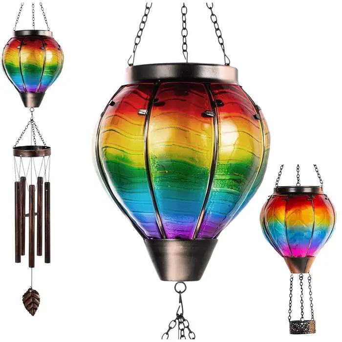 Lampe de jardin solaire Vintage LED effet de flamme ballon à Air chaud décor extérieur métal verre scintillant lumière de pelouse étanche