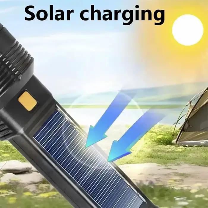 Lampe de poche LED à énergie solaire avec lanterne latérale COB, torche portative puissante, Rechargeable par USB, pour Camping en plein air et pêche