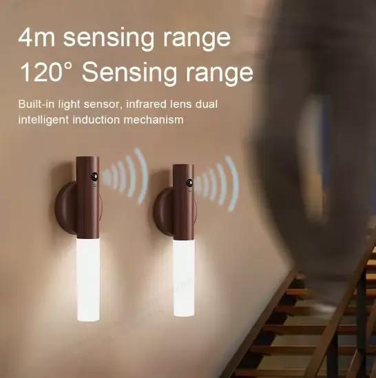 LED Rechargeable magnétique veilleuse Imitation bois applique armoires de cuisine lumière créative intelligente automatique PIR capteur de mouvement
