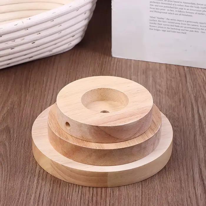 Base de lampe d'affichage ronde en bois massif
