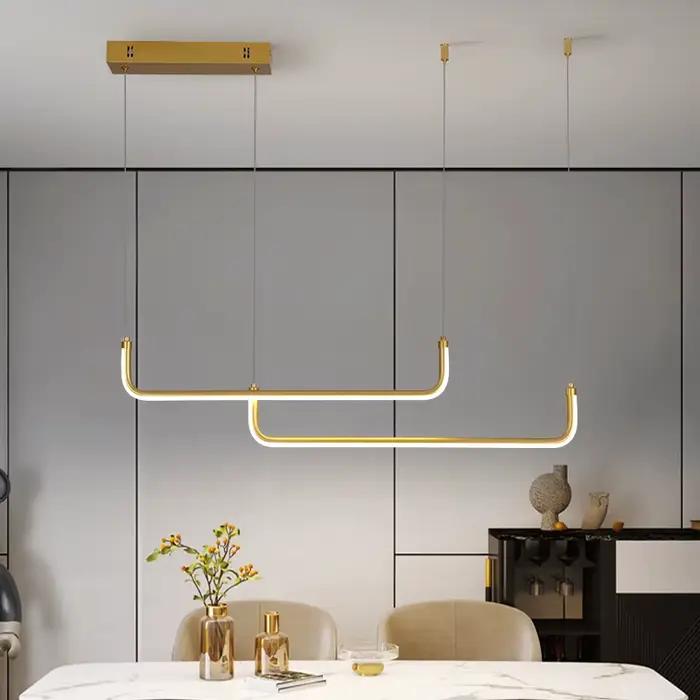 Luminaire suspendu LED doré moderne pour salle à manger Design élégant avec hauteur réglable Solution d'éclairage économe en énergie