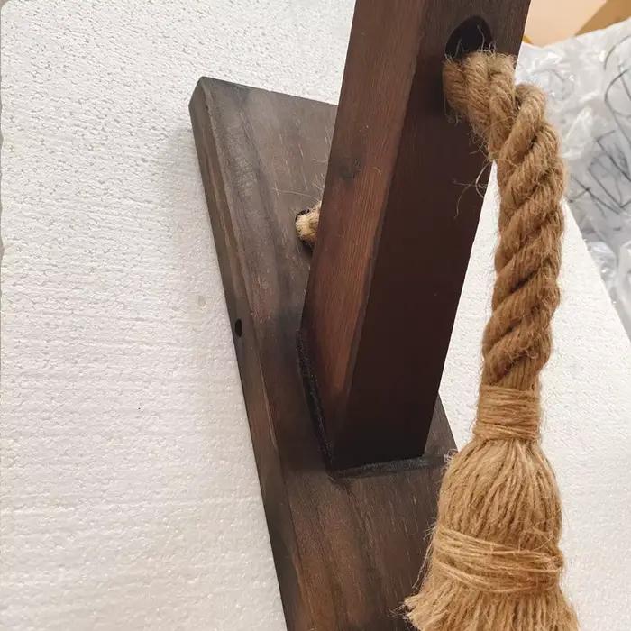 Applique Murale en Bois Rétro avec Corde de Chanvre