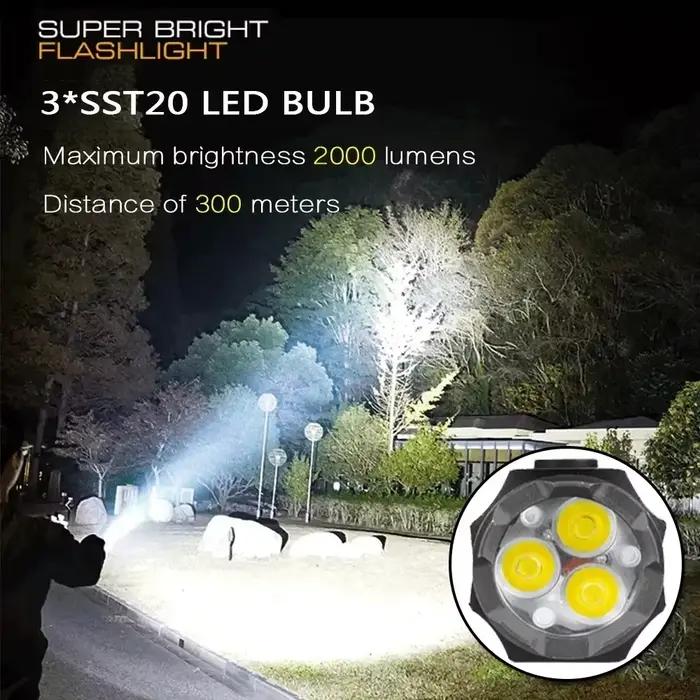 MIni lampe de poche LED puissante 2000LM 3LED lumière Ultra forte 18350 batterie intégrée USB Rechargeable avec aimant torche Portable