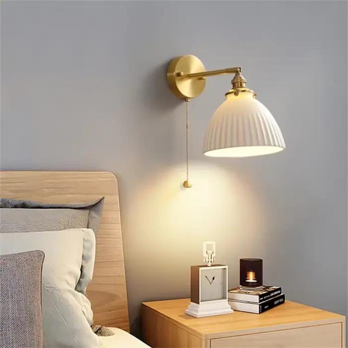 Lampe murale moderne en céramique blanche avec interrupteur à tirer pour éclairer la chambre, le couloir, l'entrée, la cuisine, la salle à manger, la salle de bains et plus encore