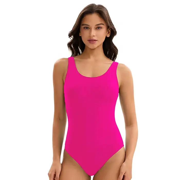 Maillots de bain une pièce athlétiques pour femmes, couvrants, color block, amincissants, tenue de plage unie