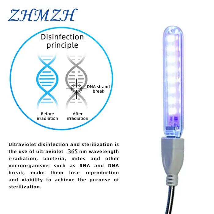 Lampes de stérilisation ultraviolettes LED DC5V, 8 LED, Mini lumières de désinfection portables UVA, lampes UV, lampe germicide USB