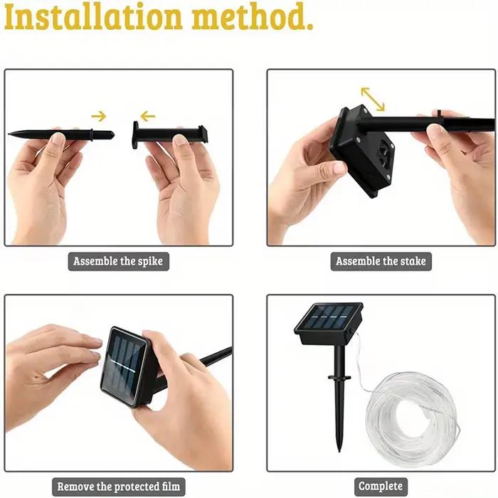 Guirlande lumineuse solaire LED pour jardin, lampe tubulaire étanche, guirlande de Noël, lumières féériques pour décoration extérieure de maison et de vacances