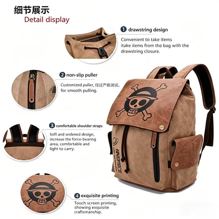 Sac à dos d'extérieur One Piece Anime, sacoche d'ordinateur durable, sac d'école pour étudiants, sac à bandoulière résistant à l'usure pour l'université, sac de voyage de dessin animé