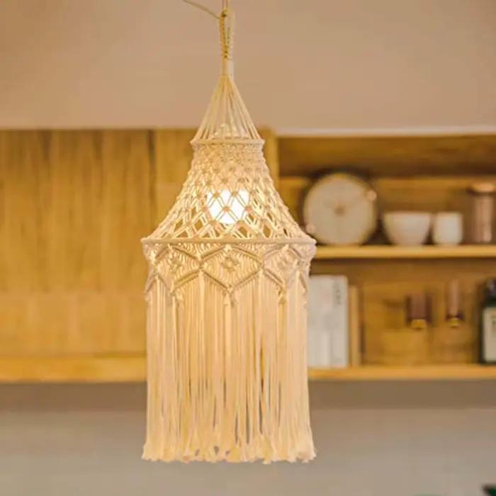 Abat-Jour en Macramé à Pompons 2026, Décoration Bohème Nordique en Coton pour Salon et Chambre, Tapis de Yoga, Couverture de Lampe ```