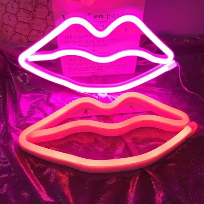 Lèvres LED enseigne au néon veilleuses lampe décoration murale lumière romantique coeur bleu orange vert foncé pour Noël mariage chambre enfants