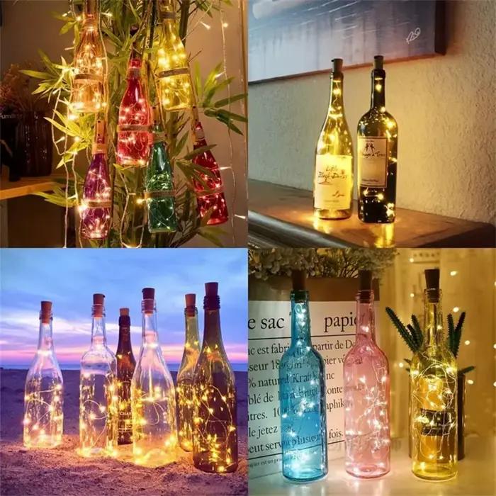 Lot de 2/5/10 lampes bouchon de bouteille de vin 2M20LED blanc chaud, idéales pour les fêtes, mariages, maison, chambre, intérieur, décoration de fête