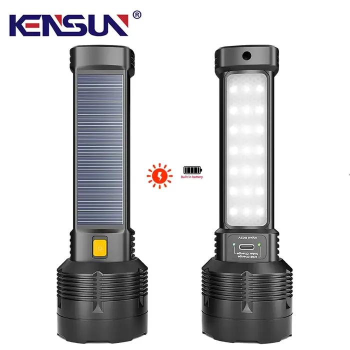 Lampe de poche LED à énergie solaire avec lanterne latérale COB, torche portative puissante, Rechargeable par USB, pour Camping en plein air et pêche