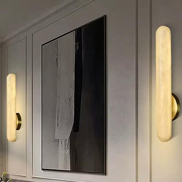 Applique murale en laiton massif et marbre naturel pour miroir de salle de bain