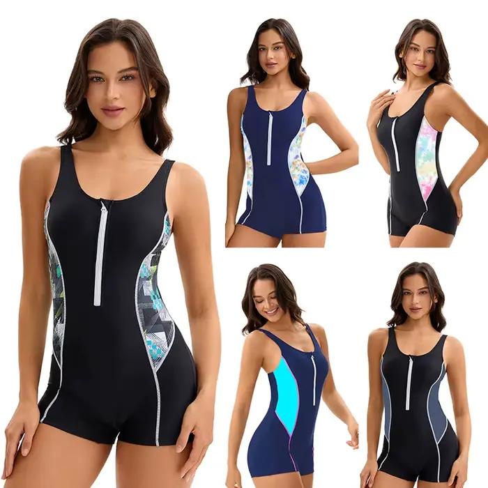 Femmes une pièce athlétique tour natation compétition course maillot de bain avant fermeture éclair maillots de bain vêtements de surf