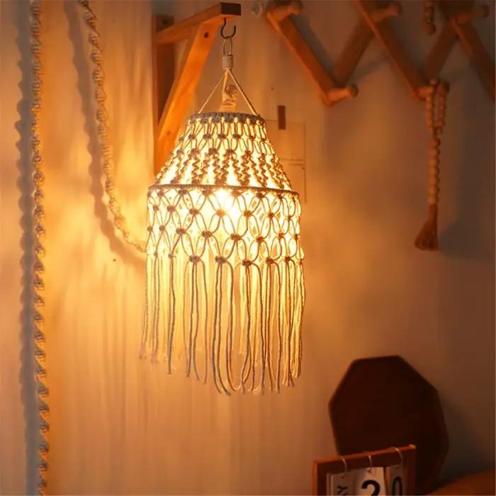 Abat-jour en macramé géométrique en coton tricoté pour salon chambre à coucher bureau pépinière dormitorio ouvertes-decoration-interieur-boheme-tradition-artisanales