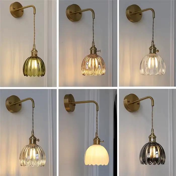Applique murale moderne en verre à fleurs avec interrupteur pour chambre à coucher décoration de salle d'étude lumières Led pour miroir nordique