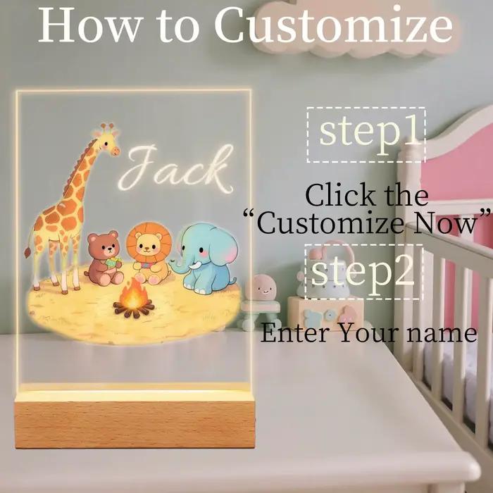 Lampe de nuit personnalisée en forme d'animal, lampe LED en acrylique avec nom personnalisé, motif de dessin animé forestier, décoration de chambre à coucher, cadeau d'anniversaire unique