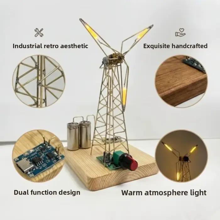 Kit de Bricolage DIY Veilleuse Artisanale en Bois de Pin Moulin à Vent pour Adultes Chambre d'Étudiant Cadeau Femme Occasions Spéciales