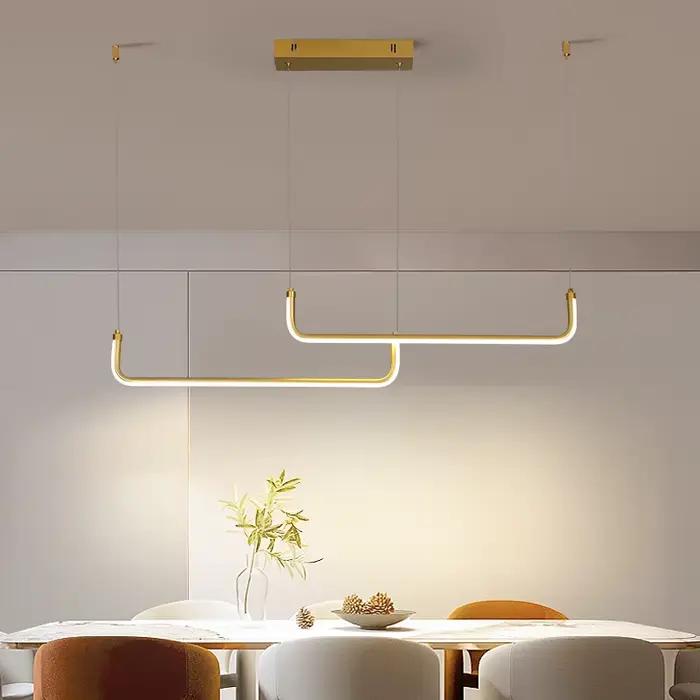 Luminaire suspendu LED doré moderne pour salle à manger Design élégant avec hauteur réglable Solution d'éclairage économe en énergie