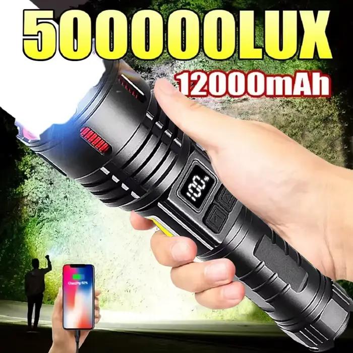 Lampe de poche LED aste super lumineuse, la plus injuste, torche longue portée avec lanterne magnétique, 50000000LM, 2025