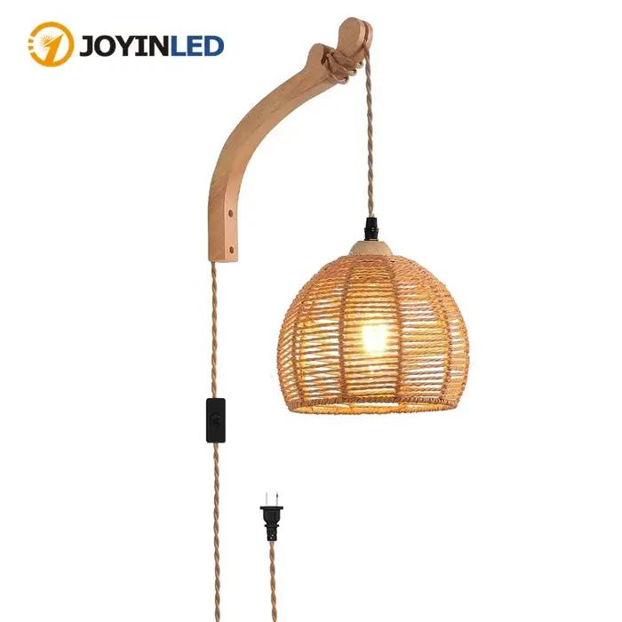 Applique murale en bois tissé à la main JOYINLED lampe murale rustique pour salon chambre à coucher entrée étude ambiance bohème modernisée