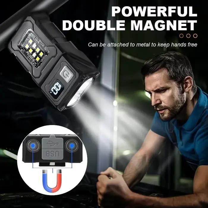 Mini lampe de poche LED, torche magnétique Portable d'extérieur, pour Camping, pêche, marche, travail, avec voyant d'avertissement rouge