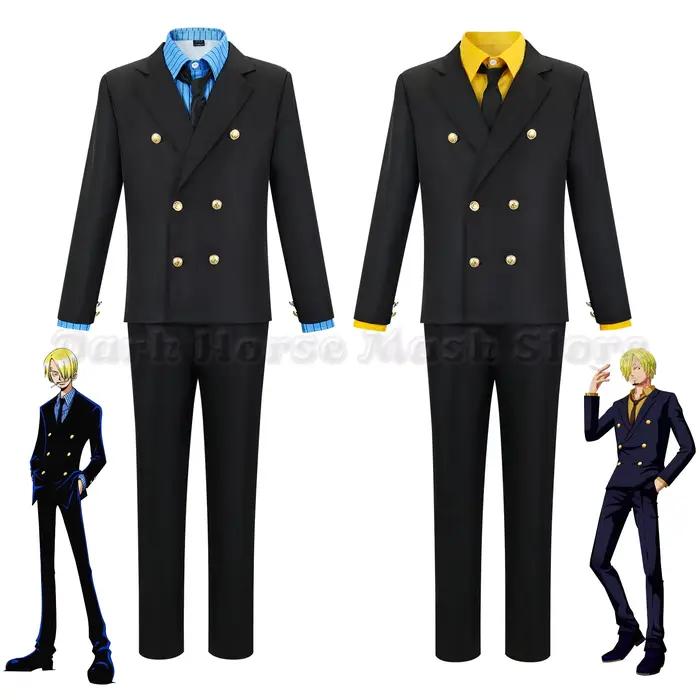 Costume de cosplay Sanji One Piece Anime, chemise bleue et jaune, uniforme complet, tenue de jeu de rôle pour Halloween pour hommes adultes