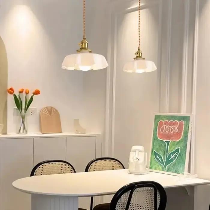 Lampes suspendues à fleurs pour Restaurant café lampe suspendue cuisine boutique décoration lustres de plafond en verre suspension Vintage rose