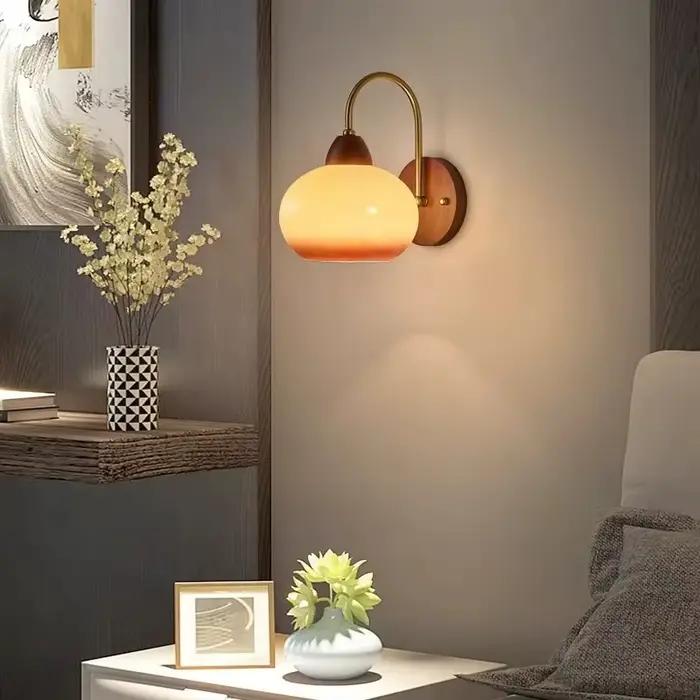 Lampe murale vintage nordique - Éclairage en bois de noyer massif pour chambre à coucher