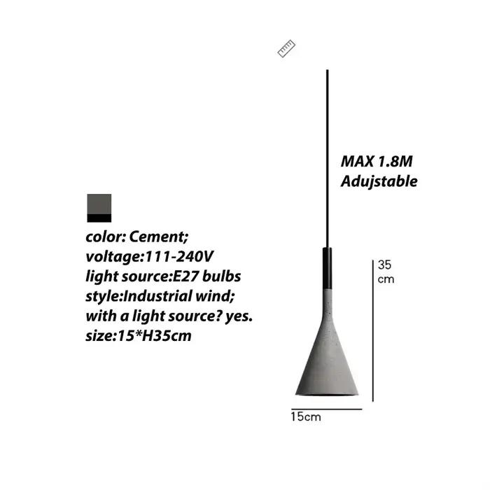 Ciment béton pendentif lumières nordique moderne Led E27 Restaurant Bar salon chambre île cuisine lampe industrielle Design