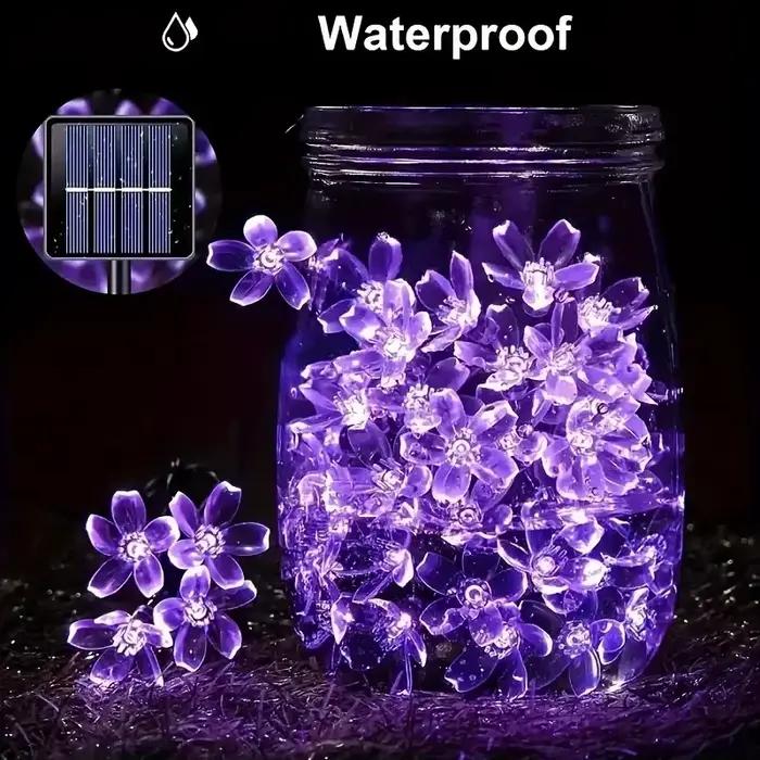 Guirlande solaire décorative en fleurs de cerisier violettes, imperméable, pour l'extérieur, atmosphère féerique, lampe de jardin, Halloween