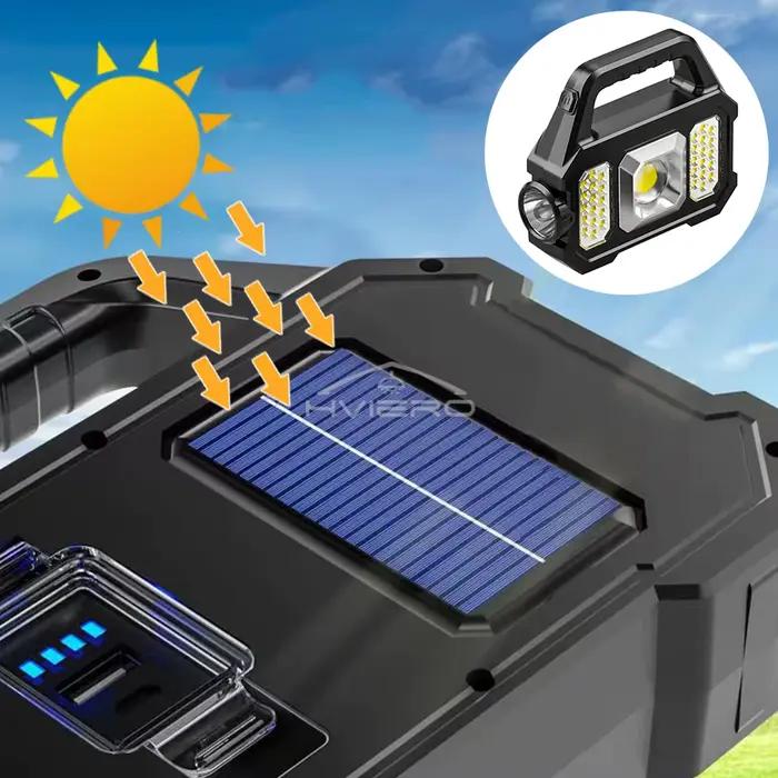 Lampe de poche multifonctionnelle d'extérieur, étanche, solaire, Rechargeable, projecteur, transportant un trésor d'équitation de nuit, lampe à main Cob solide