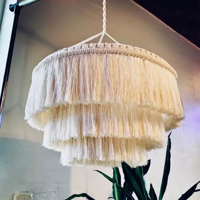 Abat-jour en macramé avec pompon BEILIOU motif floral tricoté à la main pour décoration rétro et nostalgique de maison et salon occasions spéciales