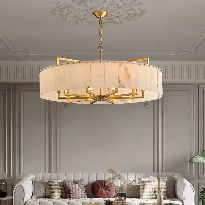 Lampe suspendue en laiton et marbre américain