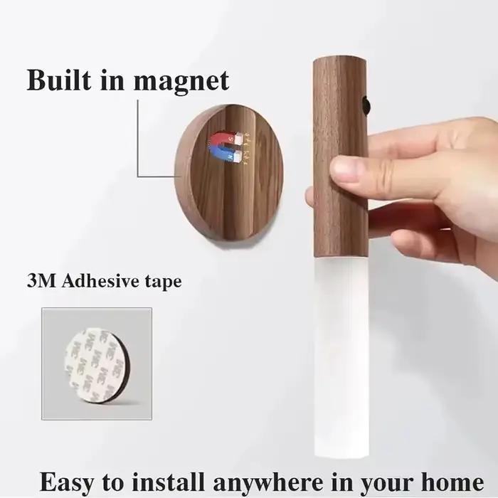 LED Rechargeable magnétique veilleuse Imitation bois applique armoires de cuisine lumière créative intelligente automatique PIR capteur de mouvement