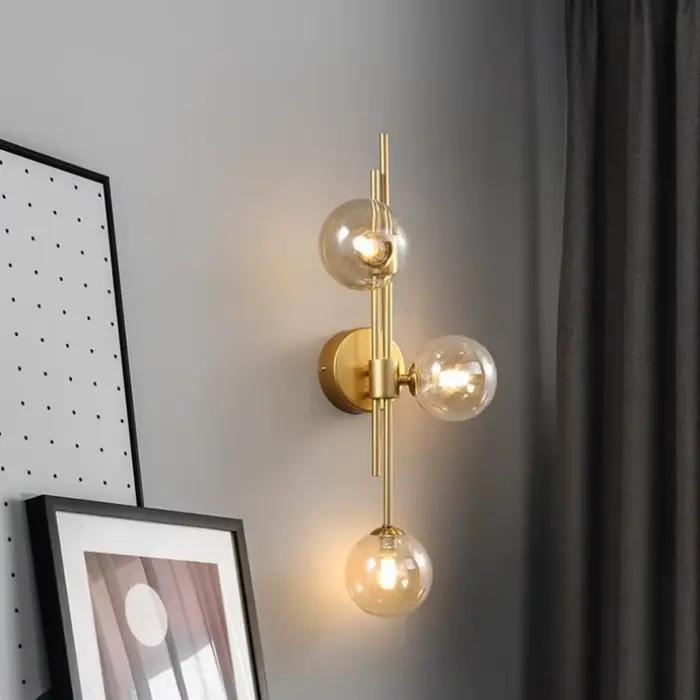 Lampes murales boule de verre pour salon couloir chambre nordique décor à la maison applique de chevet hôtel allée luminaires dorés
