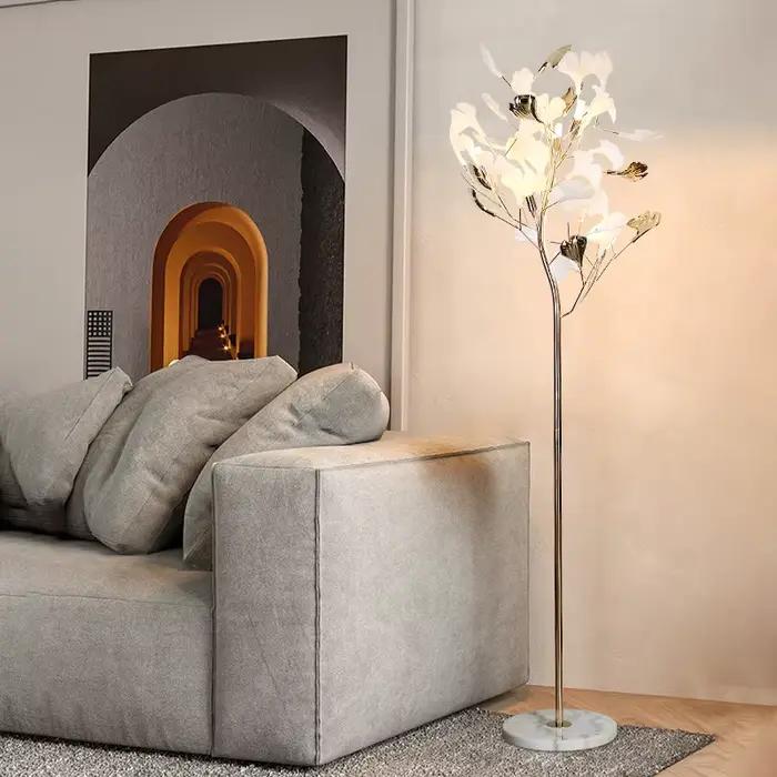 Moderne LED Ginkgo feuille lumière luxe lampadaires pour salon chambre chevet veilleuses maison chaude décorative lampes sur pied