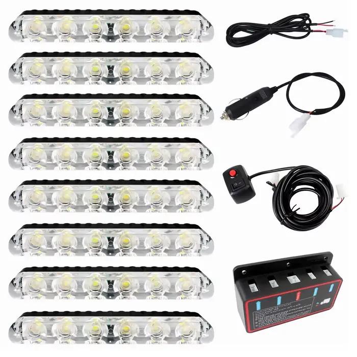 Lumière stroboscopique LED 8*6 pour calandre de voiture, feux stroboscopiques d'ambulance, lumière clignotante rouge, blanc, ambre, bleu avec commande par interrupteur