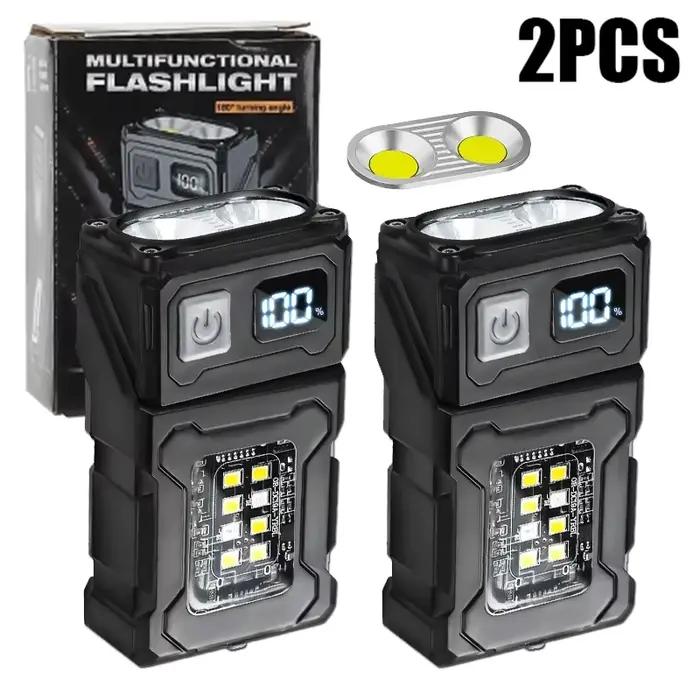 Mini lampe de poche LED, torche magnétique Portable d'extérieur, pour Camping, pêche, marche, travail, avec voyant d'avertissement rouge