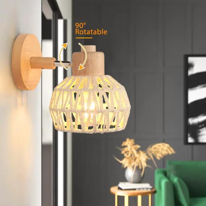 Rétro rotin tissage appliques chambre salon Vintage tissé applique murale lampe de chevet E27 chanvre corde lumière éclairage intérieur