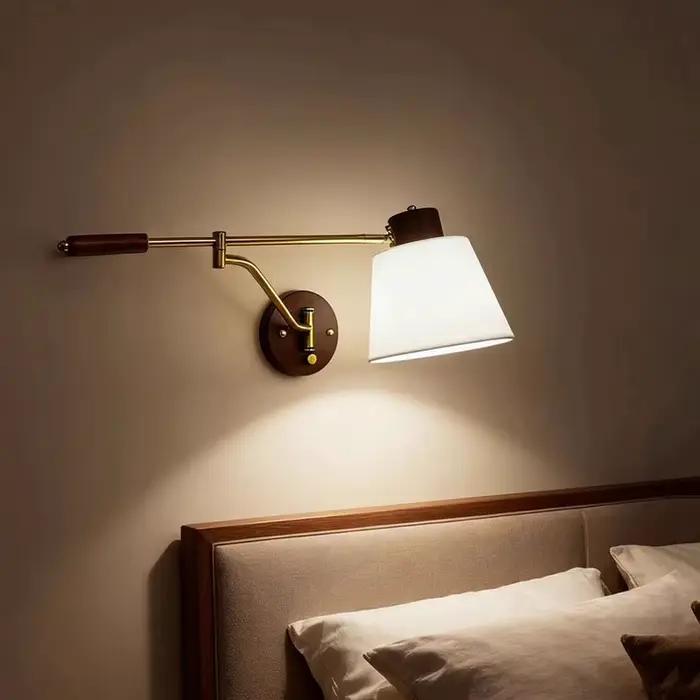 Lampe murale de chevet de chambre à coucher de style ancien avec bras articulé réglable et rotatif, lampe de lecture Wabi Sabi pour bureau