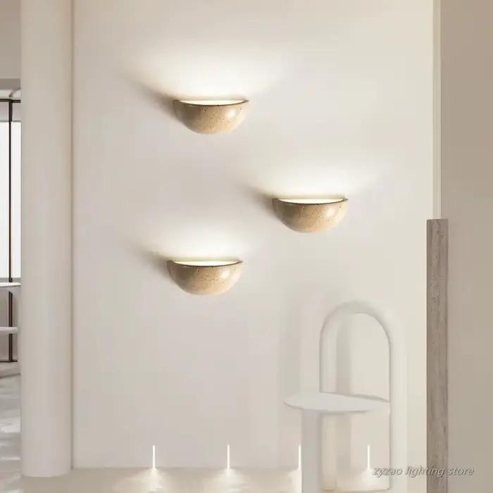 Rétro Semi circulaire pierre naturelle Art applique jaune travertin LED