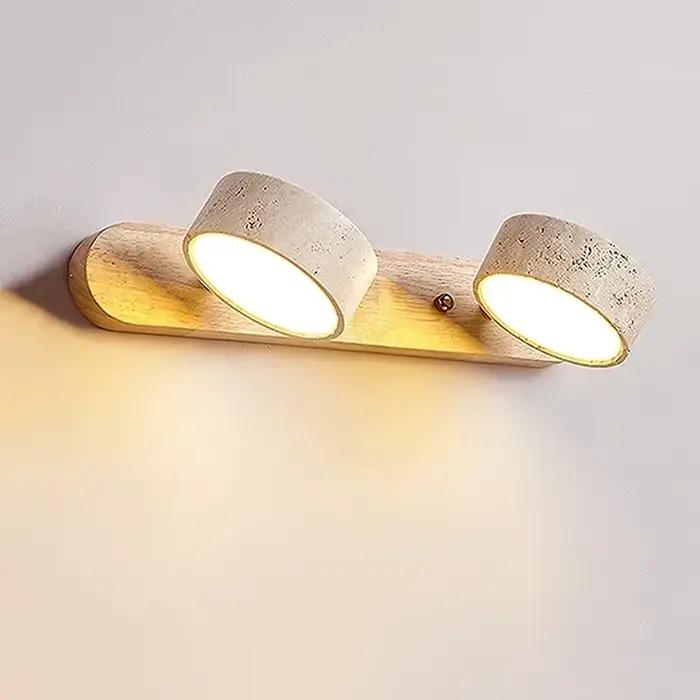 Traverttine Duo applique murale Wabi Sabi créatif rond LED rotatif lumière salle de bain lavable coiffeuse miroir avant lampes