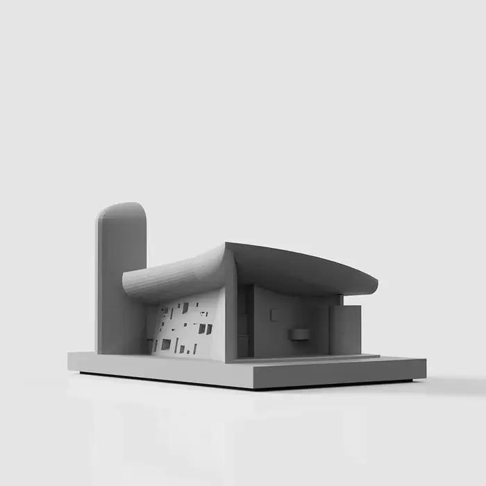 Le Corbusier La Chapelle de Ronchamp Modèle en béton - Décoration d'intérieur d'architecture moderniste, Sculpture de bureau de style brutaliste