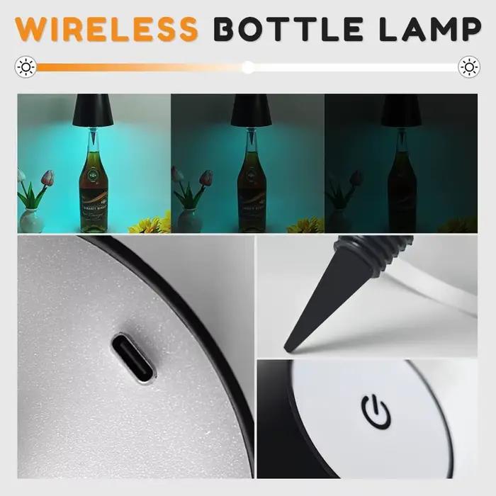 Lampe sans fil pour bouteille de vin, 3 couleurs et gradation progressive, lumière de nuit rechargeable par USB-C, idéale pour les bouteilles de vin de bar et les lampes de bureau