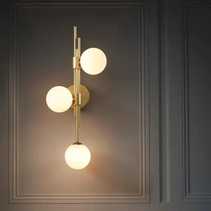 Lampes murales boule de verre pour salon couloir chambre nordique décor à la maison applique de chevet hôtel allée luminaires dorés