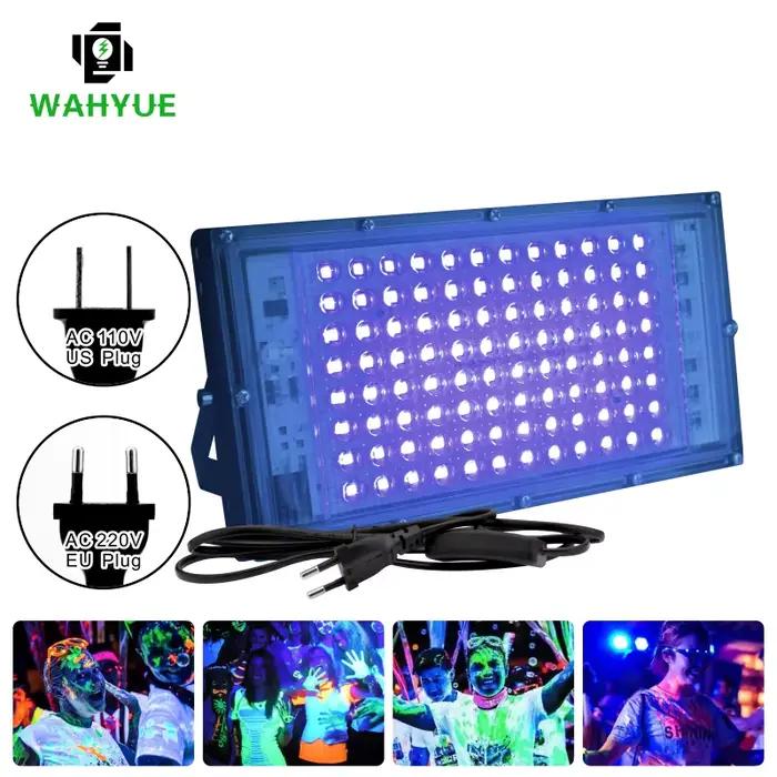 Projecteur Led UV 110V 220V 50W 100W, lumière de fête 395nm 400nm IP65, lampe de scène fluorescente ultraviolette étanche avec prise US/EU