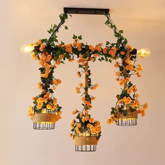 Luminaire suspendu de style industriel en corde de chanvre