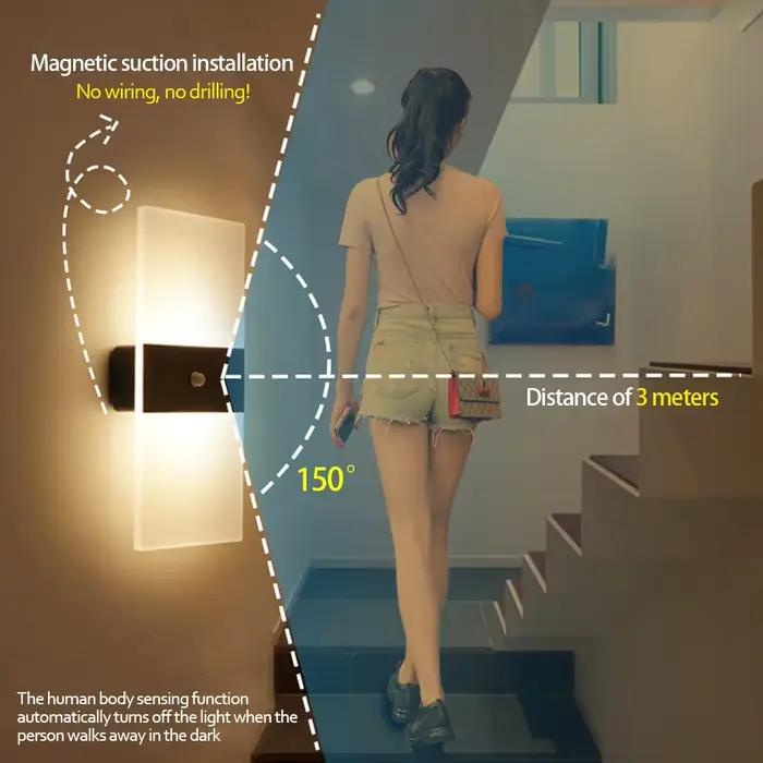 Appliques murales LED sans fil rechargeables lampe murale pour chambre à coucher chevet balcon couloir décoration intérieure avec capteurs de mouvement et de lumière trois niveaux de luminosité recharge USB occasionnelle