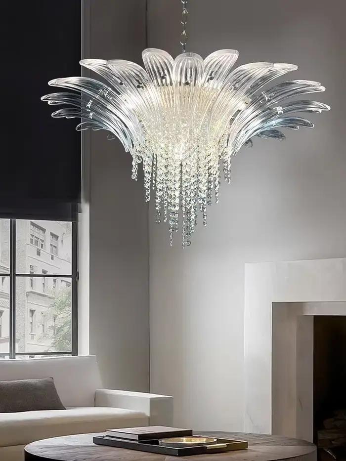 Pétale verre fleur pendentif plafonnier moderne salon Lustres pour escalier Table à manger